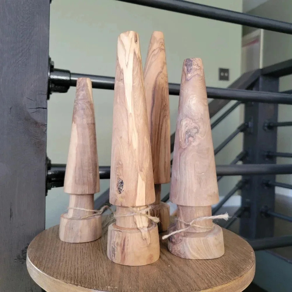 Handmade Turned Wood Christmas Tree Set of 4 Sold Natural Organic Modern